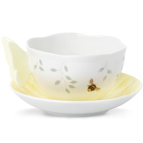 Lenox Butterfly Meadow Figural Cup and Saucer Set, Yellow