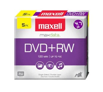 Maxell 634045 DVD-RW Blank Disc – Rewritable 4.7 Gb with Slim Jewel Case, 120min & Max Up
