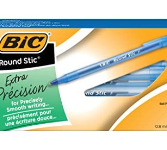 BIC Round Stic Xtra Precision Ballpoint Pen, Fine Point (0.8mm), Blue, 12-Count