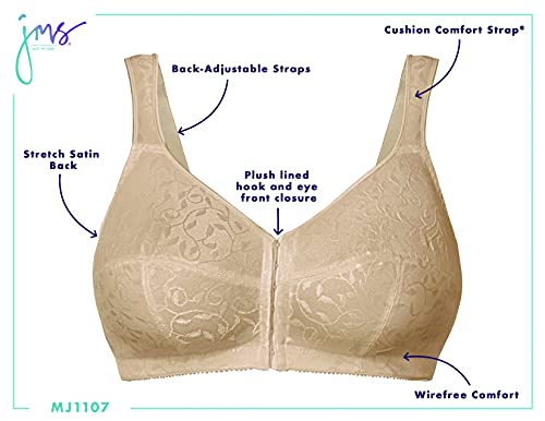 Just My Size Women's Easy On Front Close Wirefree Bra MJ1107, White, 46C - Image 5