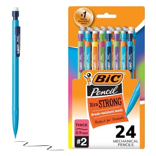 BIC Xtra-Strong Thick Lead Mechanical Pencil, With Colorful Barrel Thick Point (0.9mm), 24