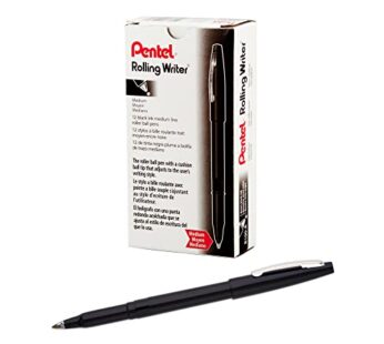 Pentel? Rolling Writer? Pens, Medium Point, 0.8 mm, Black Barrel, Black Ink, Pack Of 12 Pe