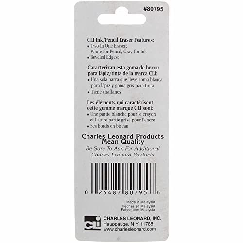 Charles Leonard 2 Sided Ink and Pencil Eraser, Gray/White (80795) - Image 3