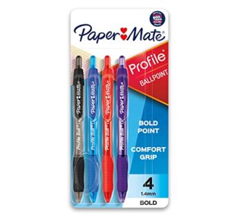 Paper Mate Profile Retractable Ballpoint Pens, Bold Point, Assorted Colors, 4 Pack