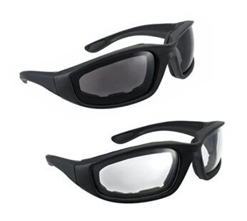 grinderPUNCH Motorcycle Riding Glasses – 2 Pair Smoke & Clear Biker Foam Pad