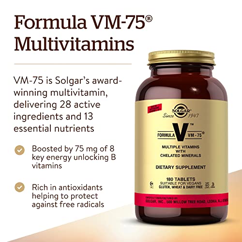 Solgar Formula VM-75, 180 Tablets - Multivitamin with Chelated Minerals - Vitamin A, B6, B - Image 3