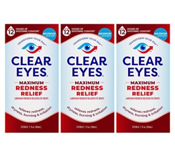 Clear Eyes Maximum Redness Eye Relief Eye Drops, 1 Fl Oz (Pack of 3)