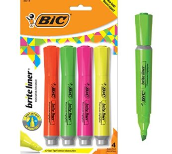 BIC Brite Liner Highlighter with Rubber Grip, Chisel Tip, Assorted, Pack of 4 – BLMGP41-A-