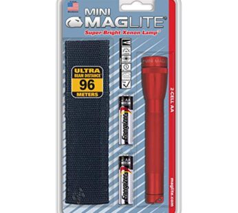 Maglite Mini Incandescent 2-Cell AA Flashlight with Holster, Red