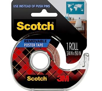 Scotch-Mount Removable Poster Tape, 3/4″ x 150″ (12.5 ft), Clear, Comes with Convenient Di