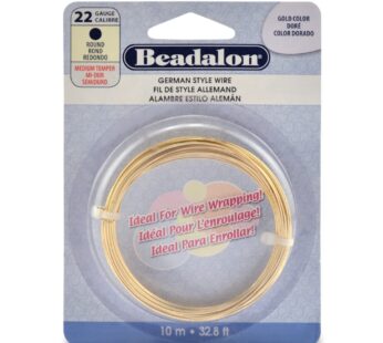 Beadalon German Style Wire for Jewelry Making, Round, Gold Color, 22 Gauge, 32.8 ft