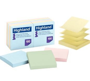 Highland Pop-up Sticky Notes, 3 x 3 Inches, Assorted Pastel Colors, 12 Pack (6549-PUA)