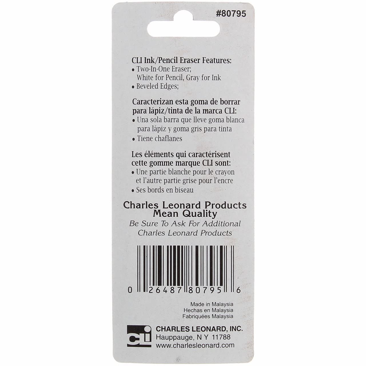 Charles Leonard 2 Sided Ink and Pencil Eraser, Gray/White (80795) - Image 2