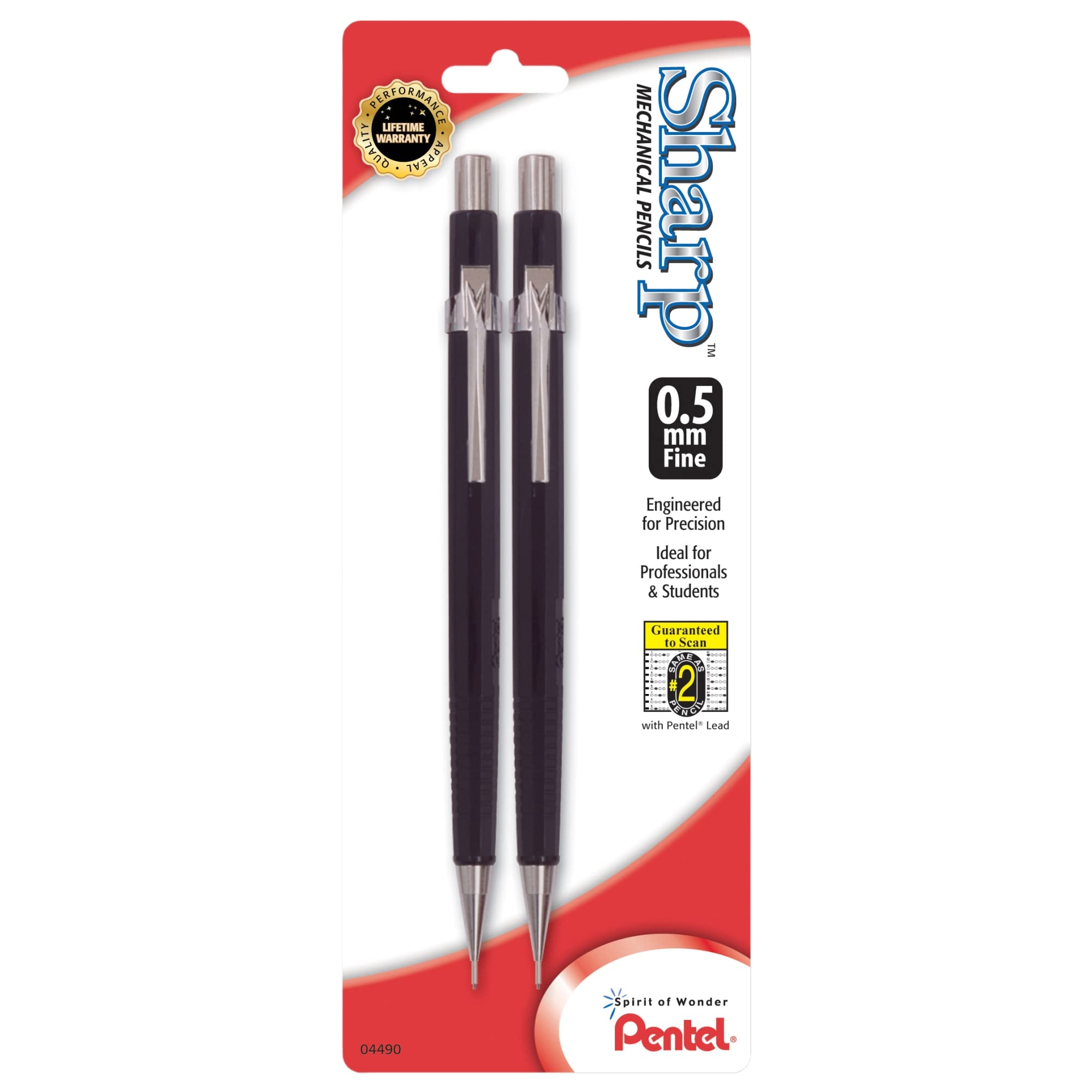 Pentel? Automatic Sharp? Mechanical Pencils, 0.5 mm, Black, Pack Of 2