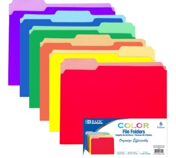 BAZIC Manila File Folder 1/3 Cut Letter Size, Assorted Color Left Right Center Tabs Positi