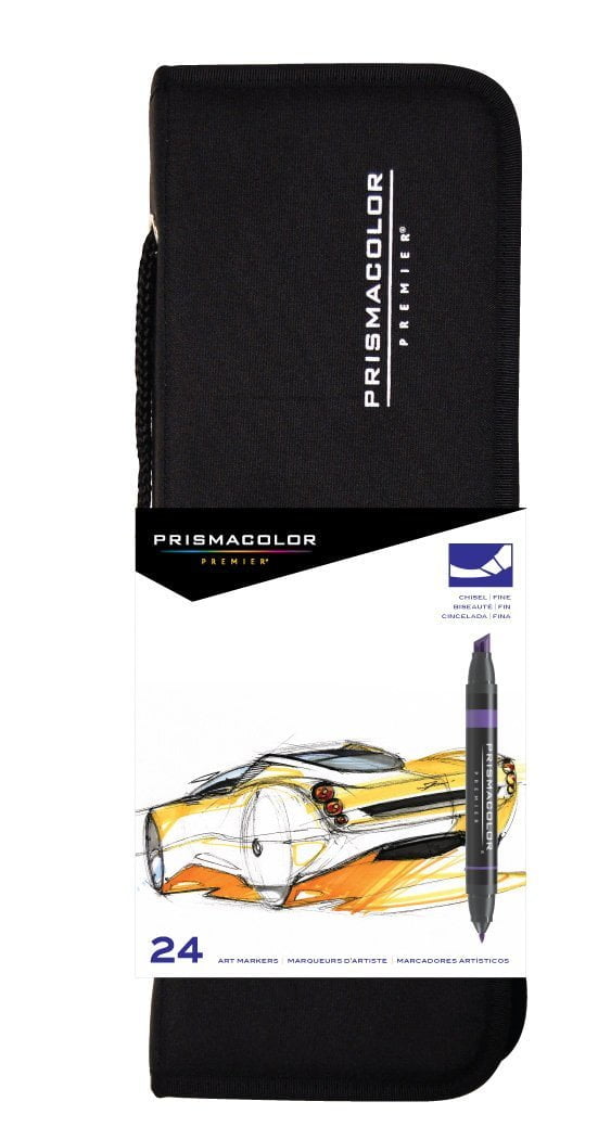 Prismacolor 97 Premier Double-Ended Art Markers, Fine and Chisel Tip, 24-Count with Carryi