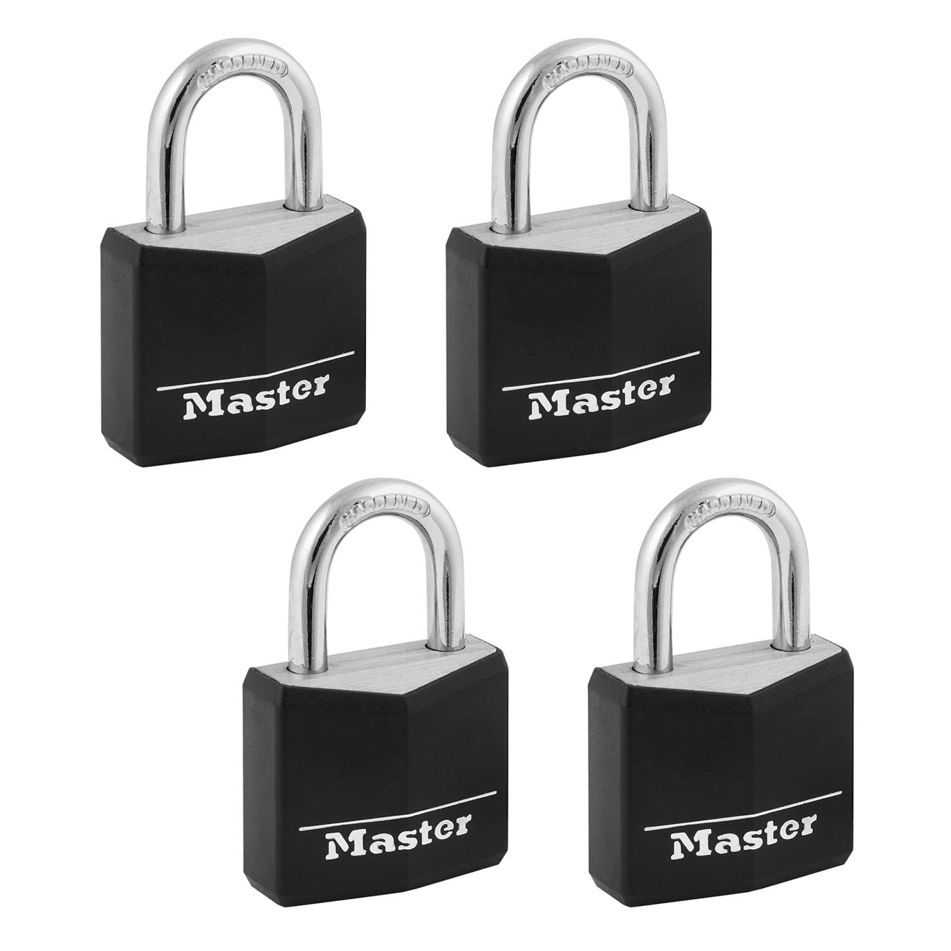 Master Lock Covered Aluminum Padlock with Key, Black, 4 Pack, 131Q