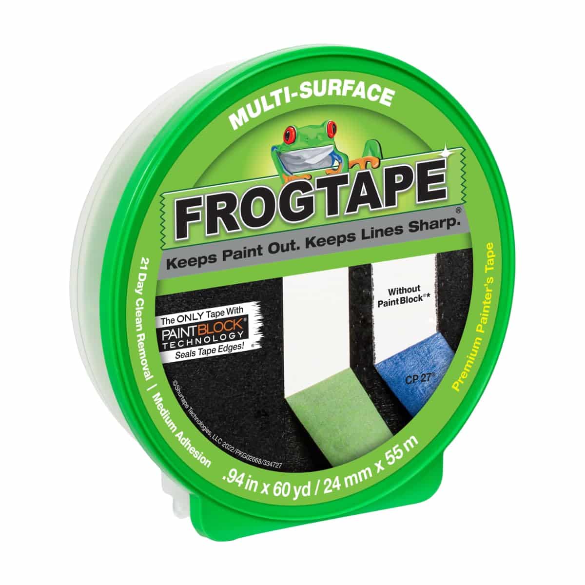 FROGTAPE 187649 CF 120 Multi Surface Painter's Tape with PAINTBLOCK, Medium Adhesion, 24mm