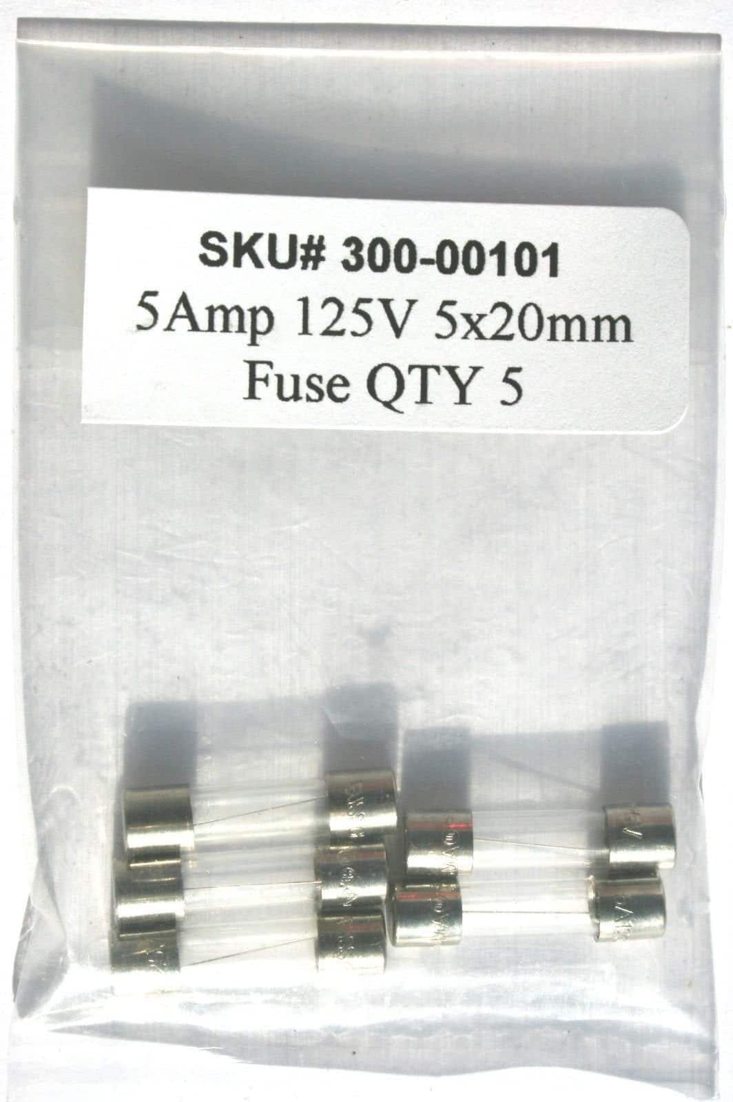 Bussmann GMA-5A 5 Amp Glass Fast Acting Cartridge Fuse, 125V UL Listed, 5-Pack