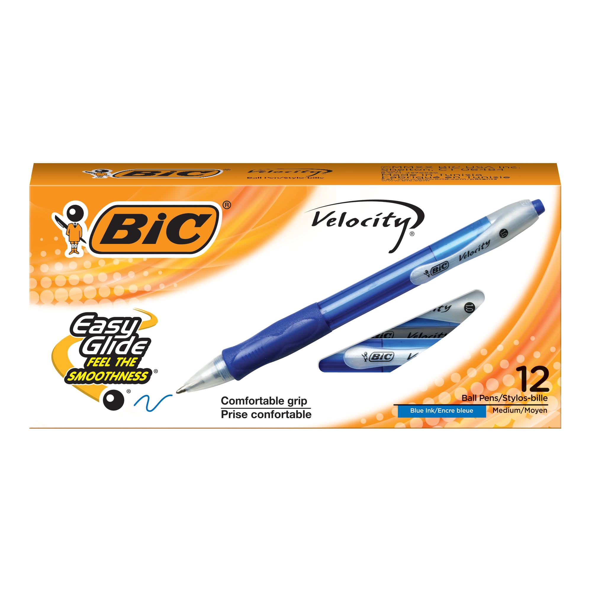 BIC VLG11-BLUE Velocity Retractable Ballpoint Pen, Refillable, Medium Point (1.0 mm), Blue