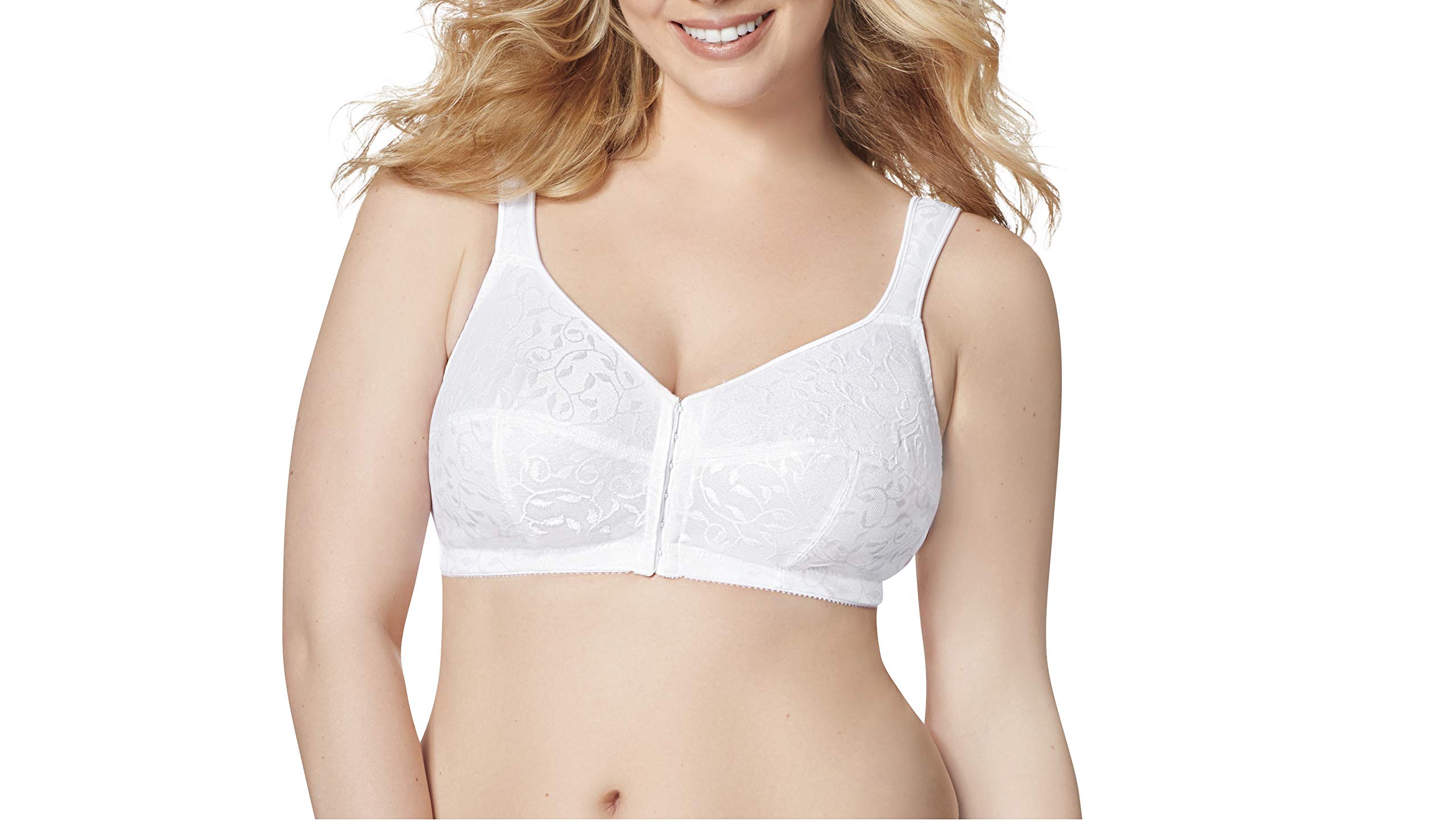 Just My Size Women's Easy On Front Close Wirefree Bra MJ1107, White, 46C