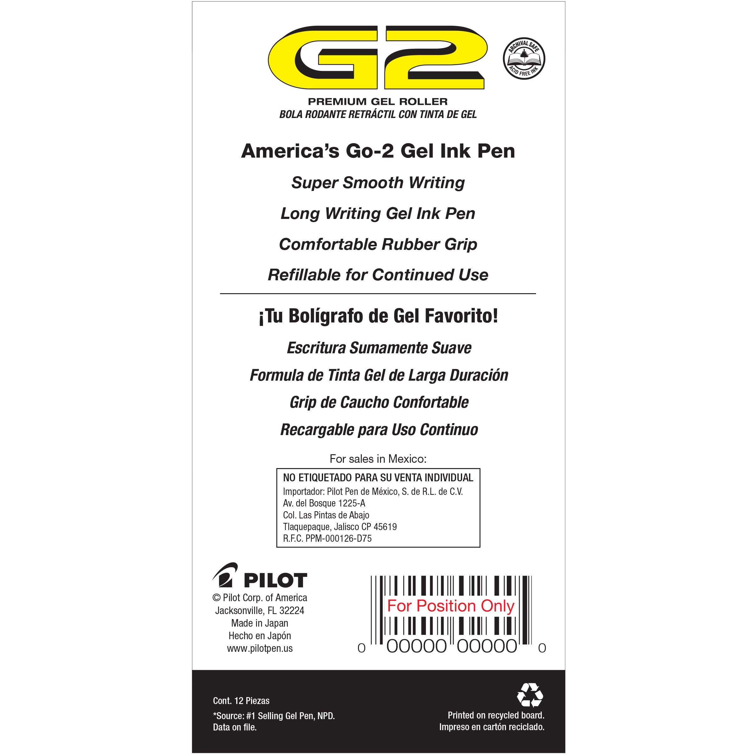 Pilot, G2 Premium Gel Roller Pens, Bold Point 1 mm, Pack of 12, Black - Image 2
