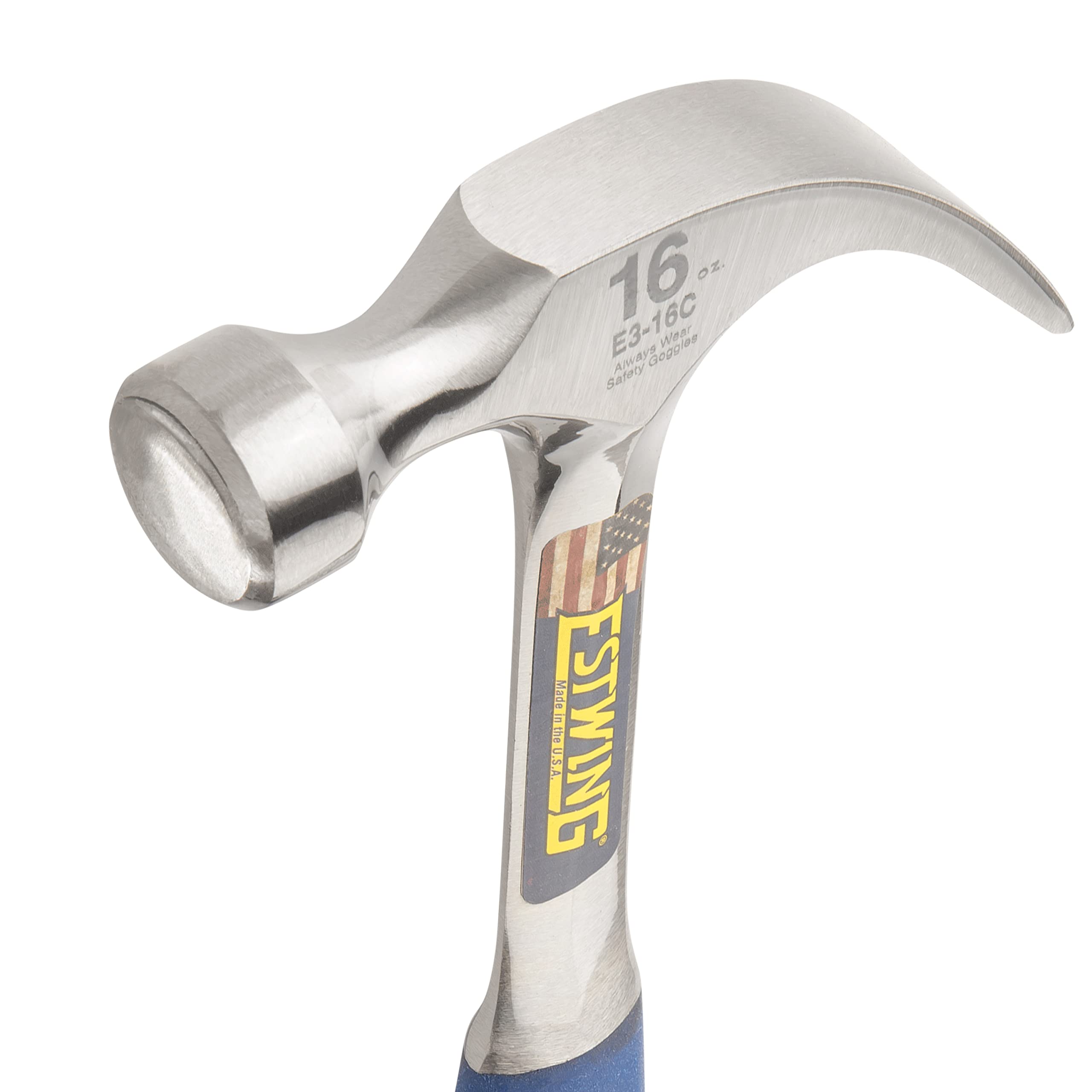 ESTWING Hammer - 16 oz Curved Claw with Smooth Face & Shock Reduction Grip - E3-16C,Silver - Image 3