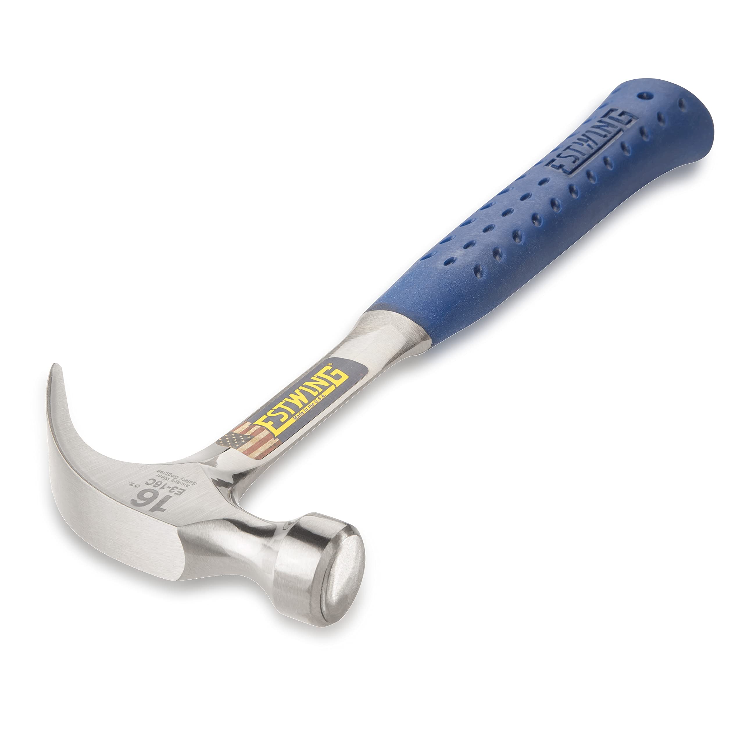 ESTWING Hammer - 16 oz Curved Claw with Smooth Face & Shock Reduction Grip - E3-16C,Silver - Image 2