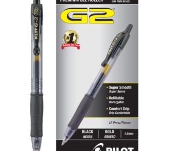 Pilot, G2 Premium Gel Roller Pens, Bold Point 1 mm, Pack of 12, Black