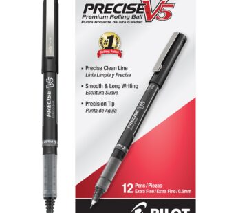 Pilot, Precise V5, Capped Liquid Ink Rolling Ball Pens, Extra Fine Point 0.5 mm, Black, Pa