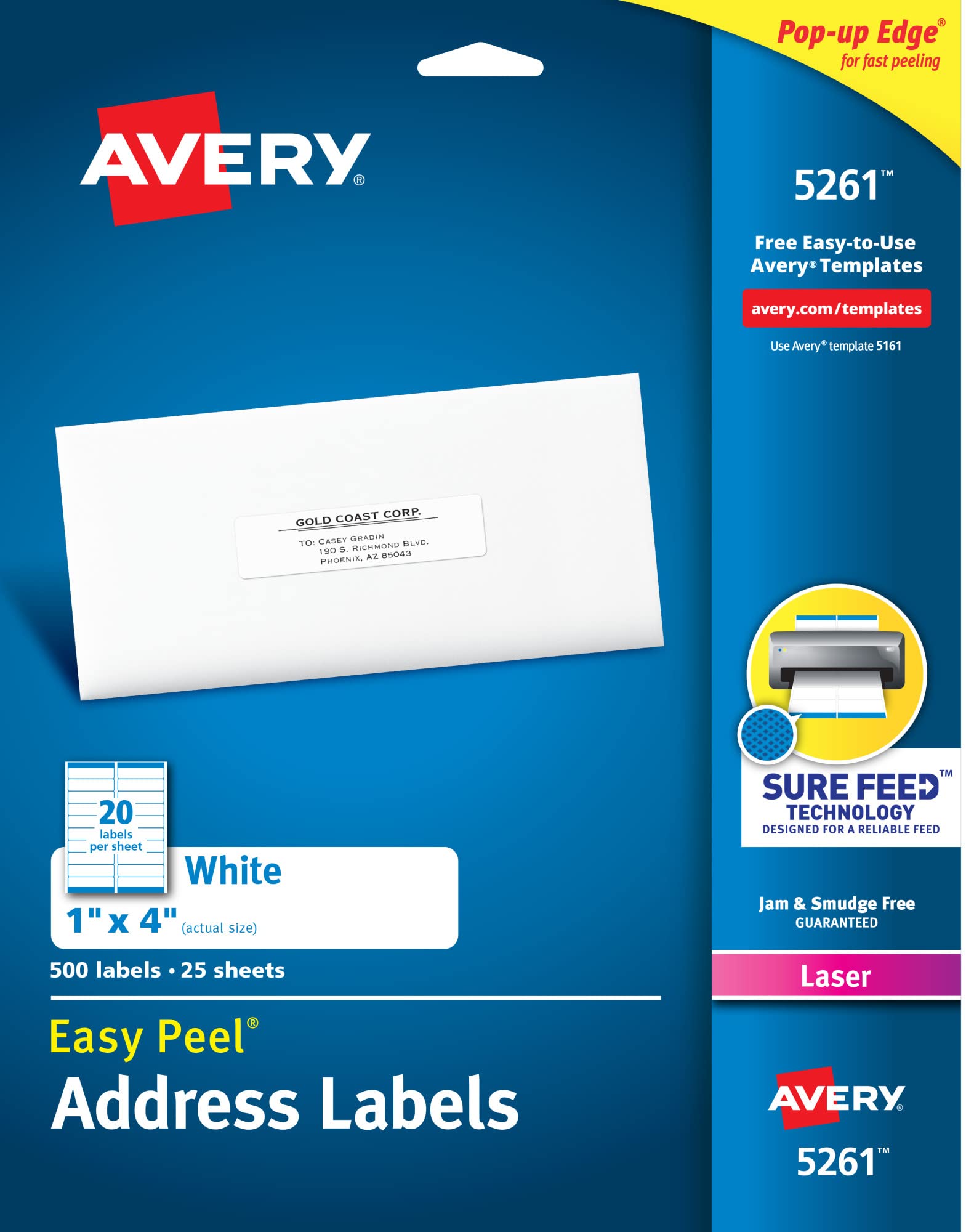 Avery Easy Peel Printable Address Labels with Sure Feed, 1" x 4", White, 500 Blank Mailing