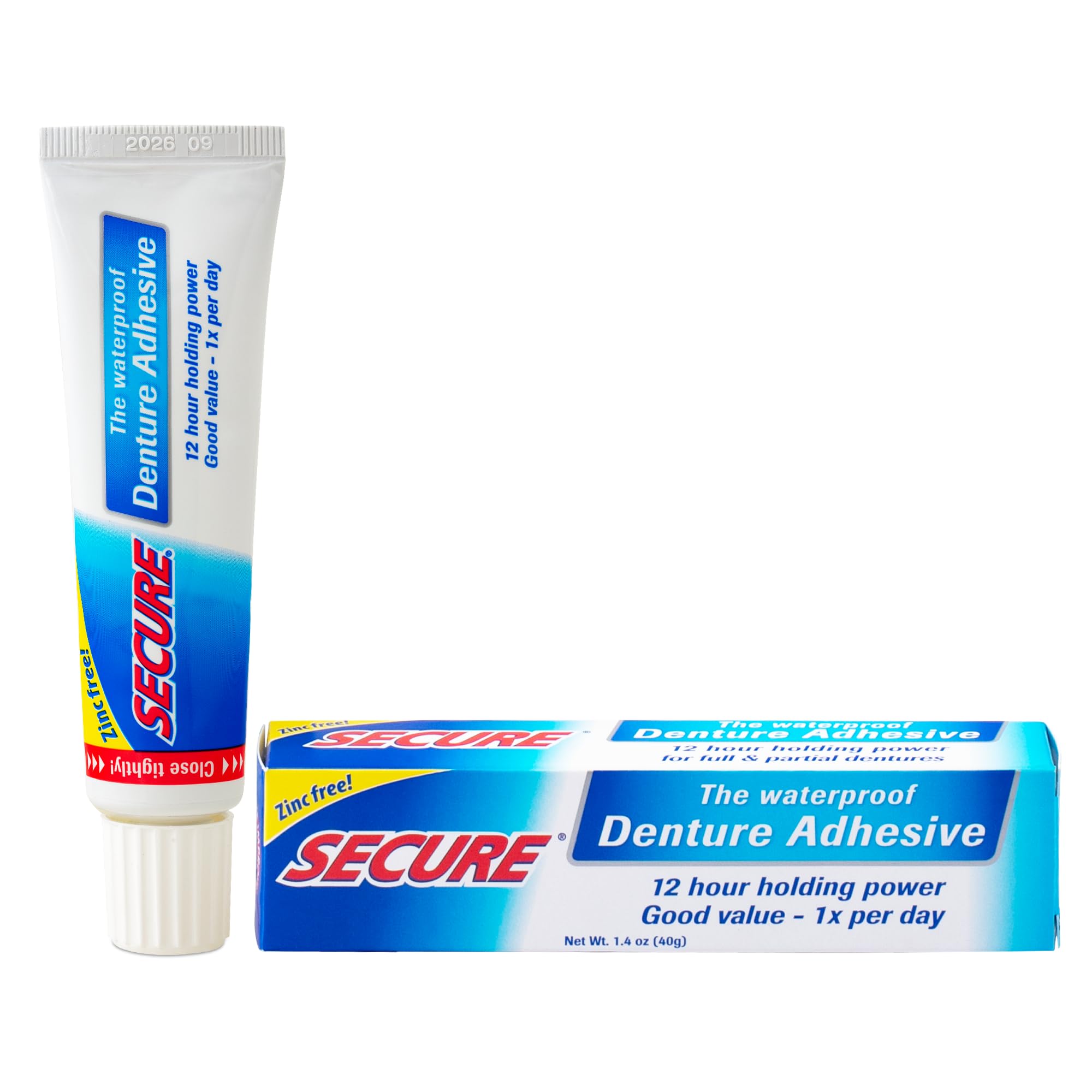 Secure Waterproof Denture Adhesive - Zinc Free - Extra Strong Hold For Upper, Lower or Par