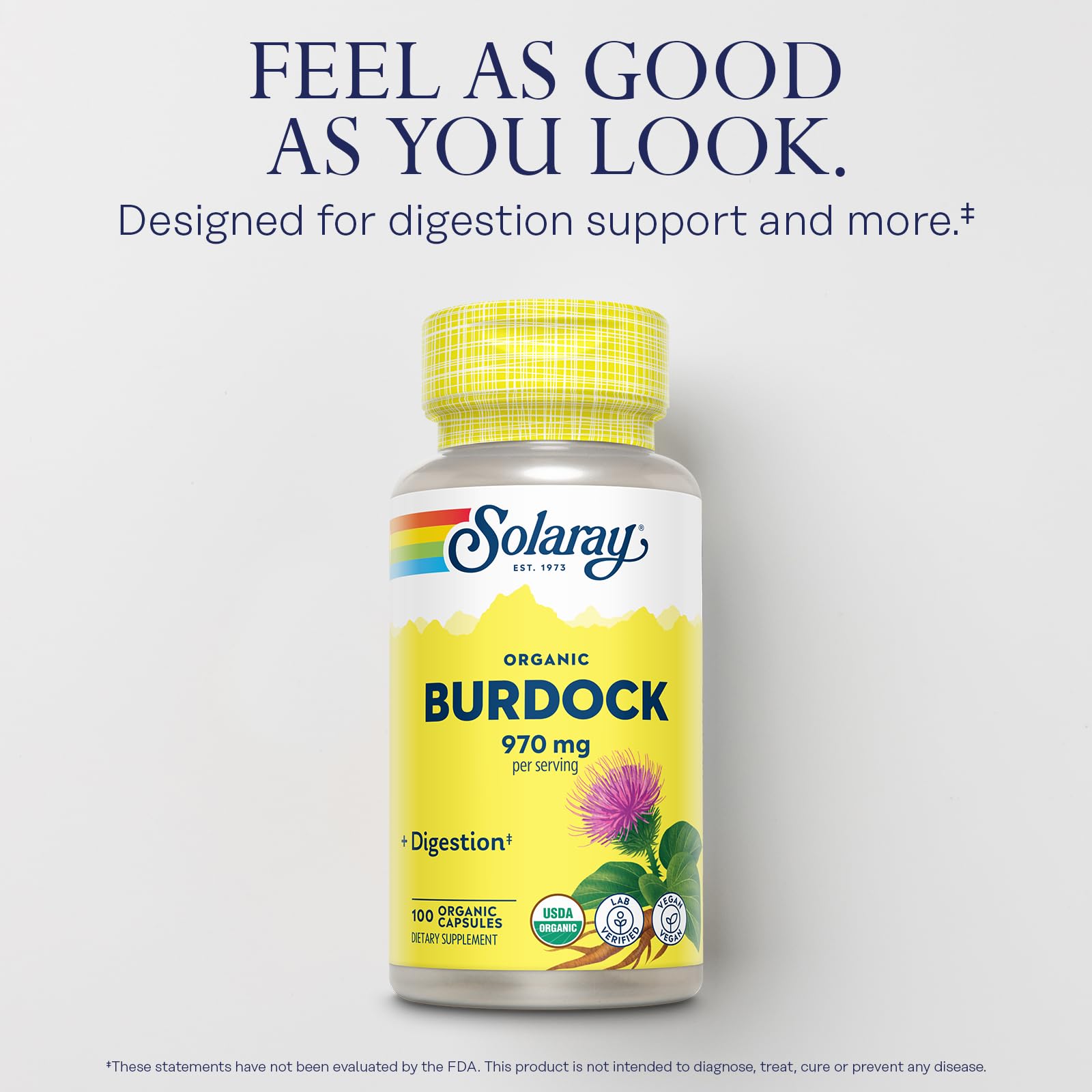 SOLARAY Organic Burdock Root 970 mg - Digestive Support Supplement - USDA Burdock Root Org - Image 3