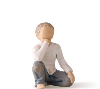 Willow Tree Inquisitive Child, Nurtured by Your Loving Care, Seated Boy Figure in Blue Jea