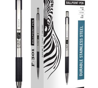 Zebra Pen F-301 Retractable Ballpoint Pen, Stainless Steel Barrel, Fine Point, 0.7mm, Blac