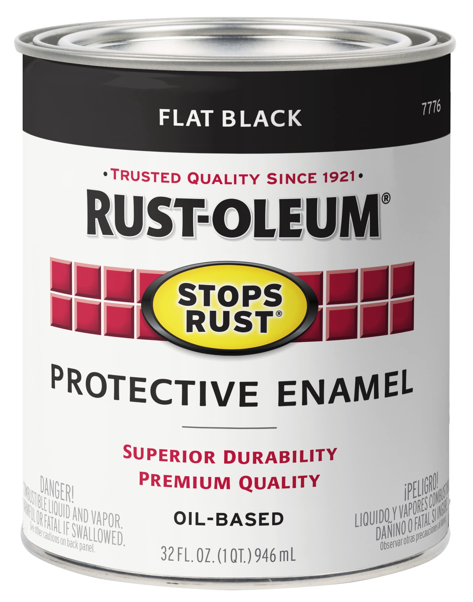Rust-Oleum 7776502 Protective Enamel Paint Stops Rust, 32-Ounce, Flat Black, 1 Quarts (Pac