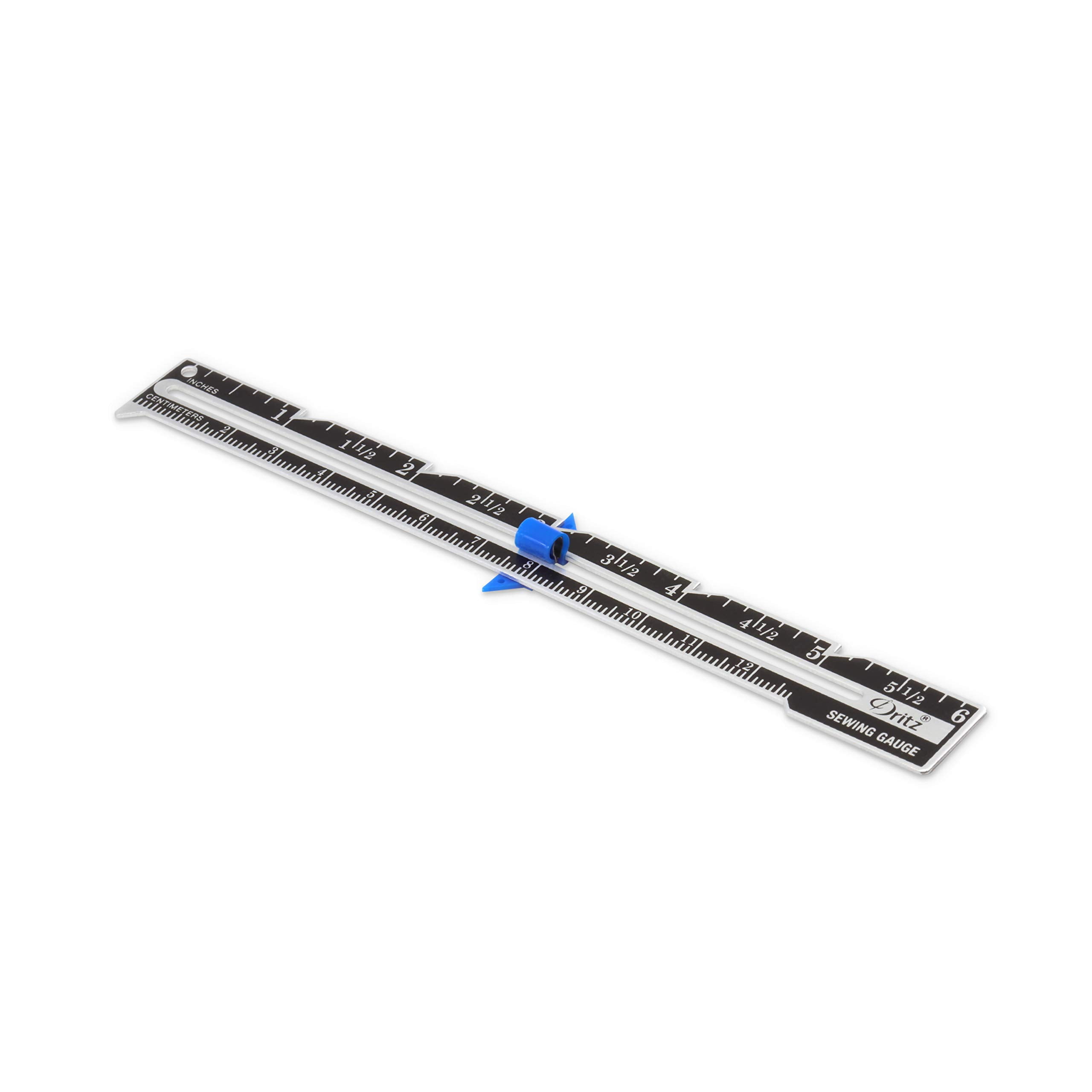 Dritz 6" Sliding Marker Sewing Gauge, Nickel with Black Printing and Blue Slider - Image 4