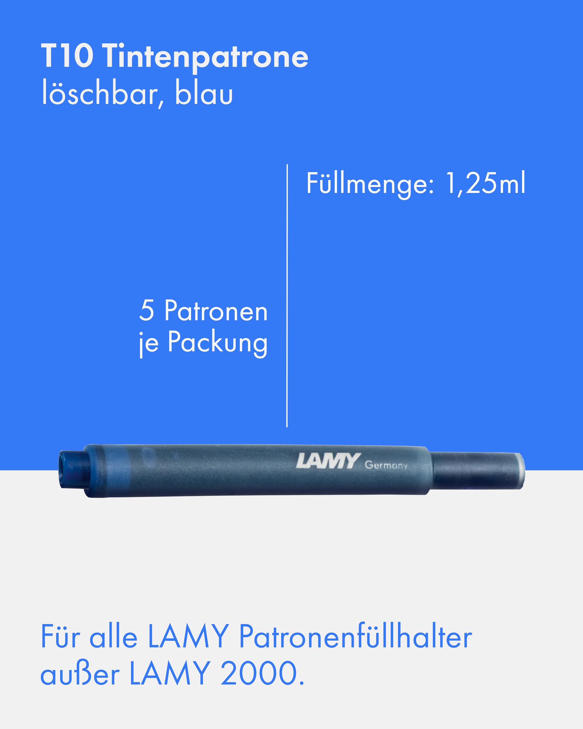 Lamy T10 Ink Cartridges Blue (1 Packet With 5 Cartridges) - Image 2