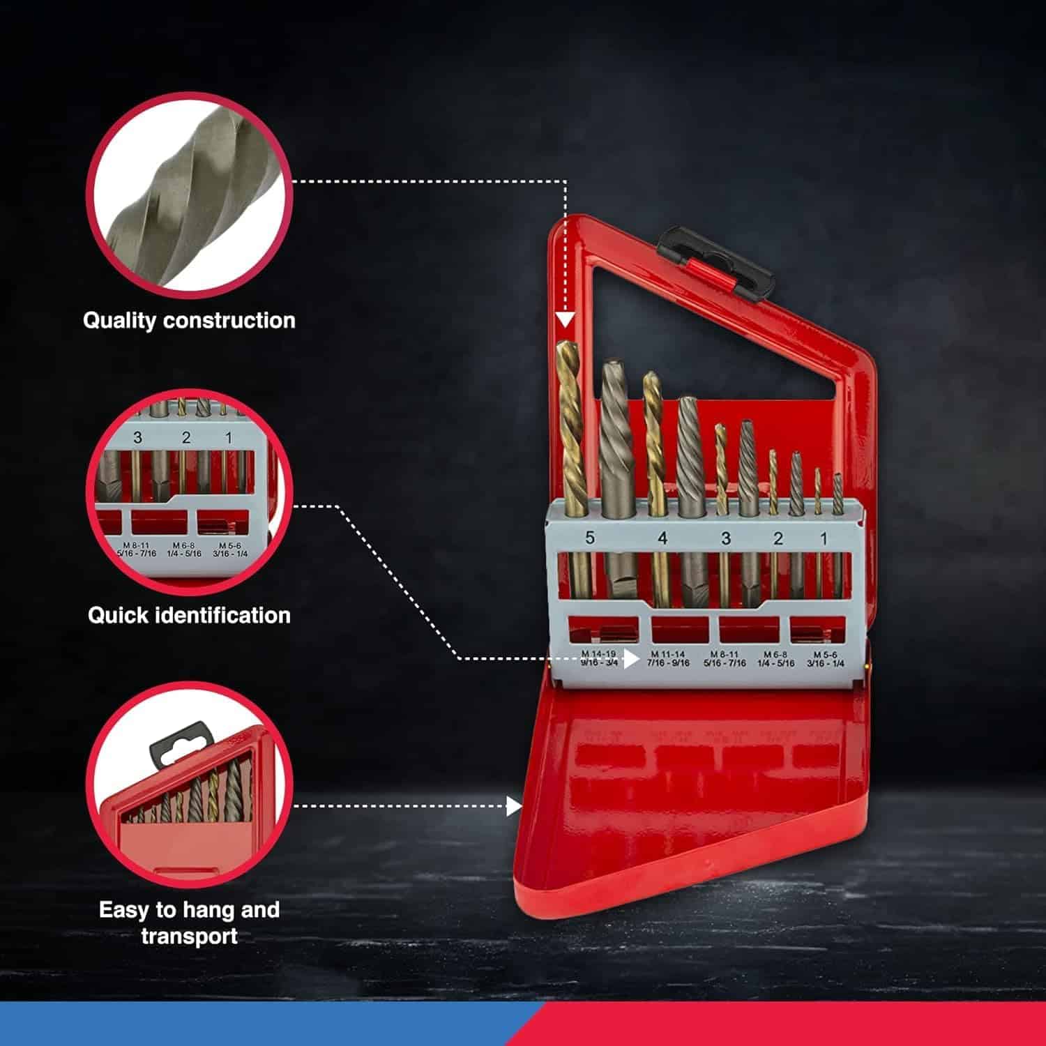 NEIKO 01925A Screw-Extractor And Left-Hand Drill-Bit Set, HSS M2 Steel Drill Bits, Alloy S - Image 4
