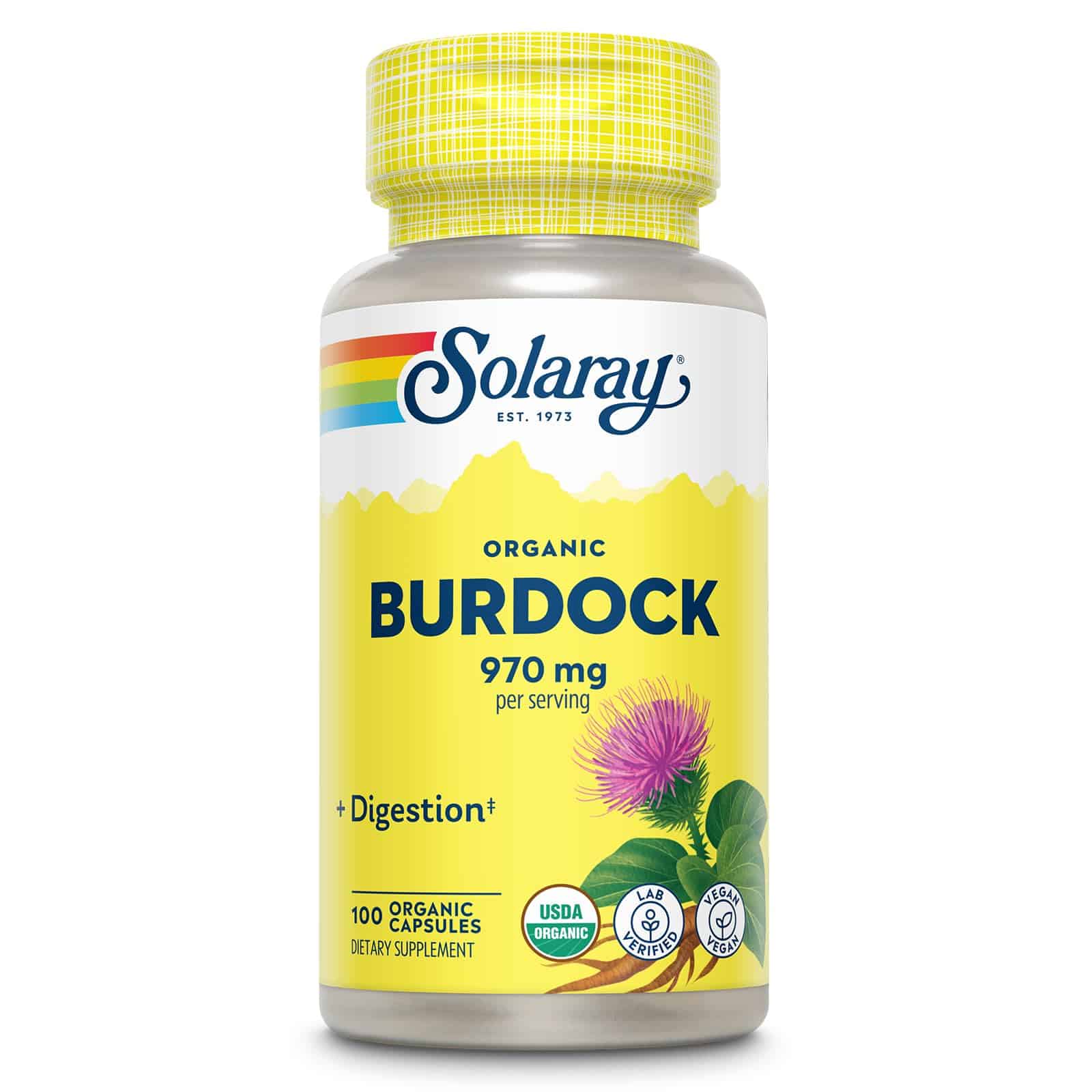 SOLARAY Organic Burdock Root 970 mg - Digestive Support Supplement - USDA Burdock Root Org