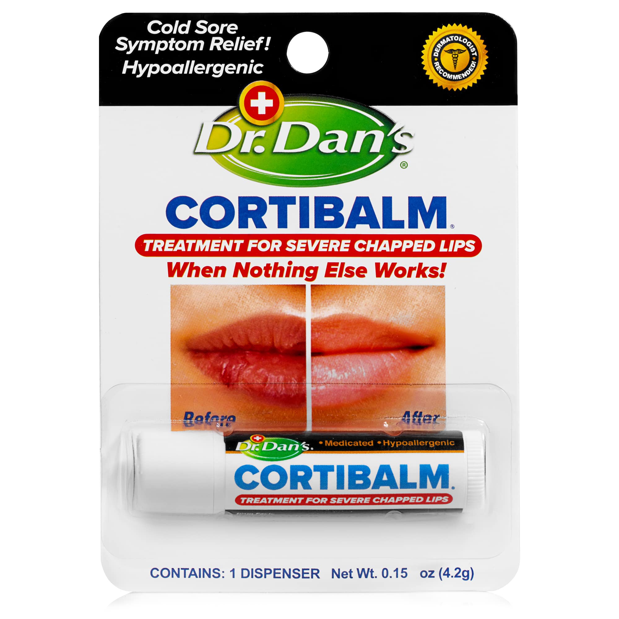 Dr. Dan's Cortibalm - 1 Pack - for Dry Cracked Lips - Healing Lip Balm for Severely Chappe