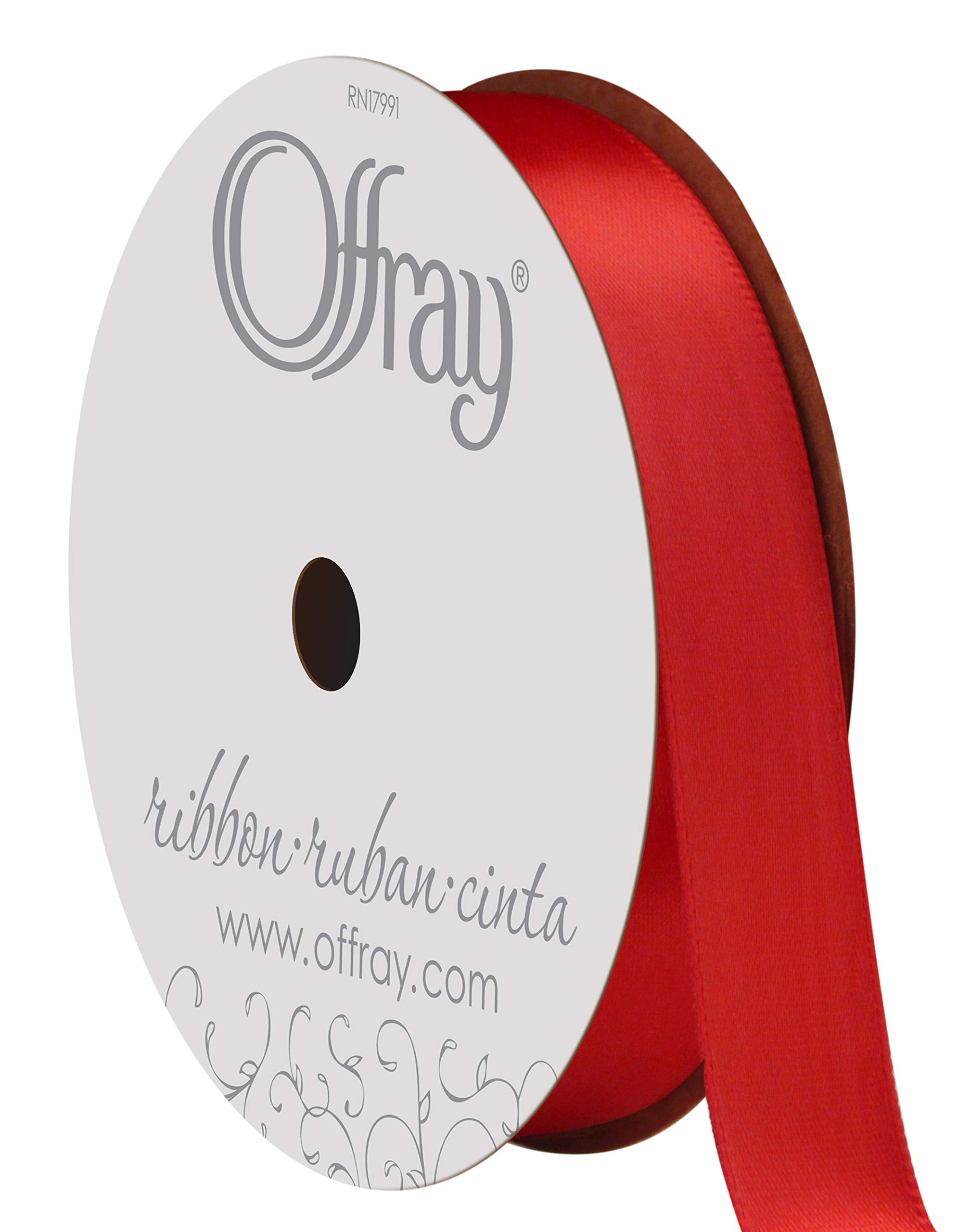 Berwick 062050 5/8" Wide Single Face Satin Ribbon, Red, 6 Yds