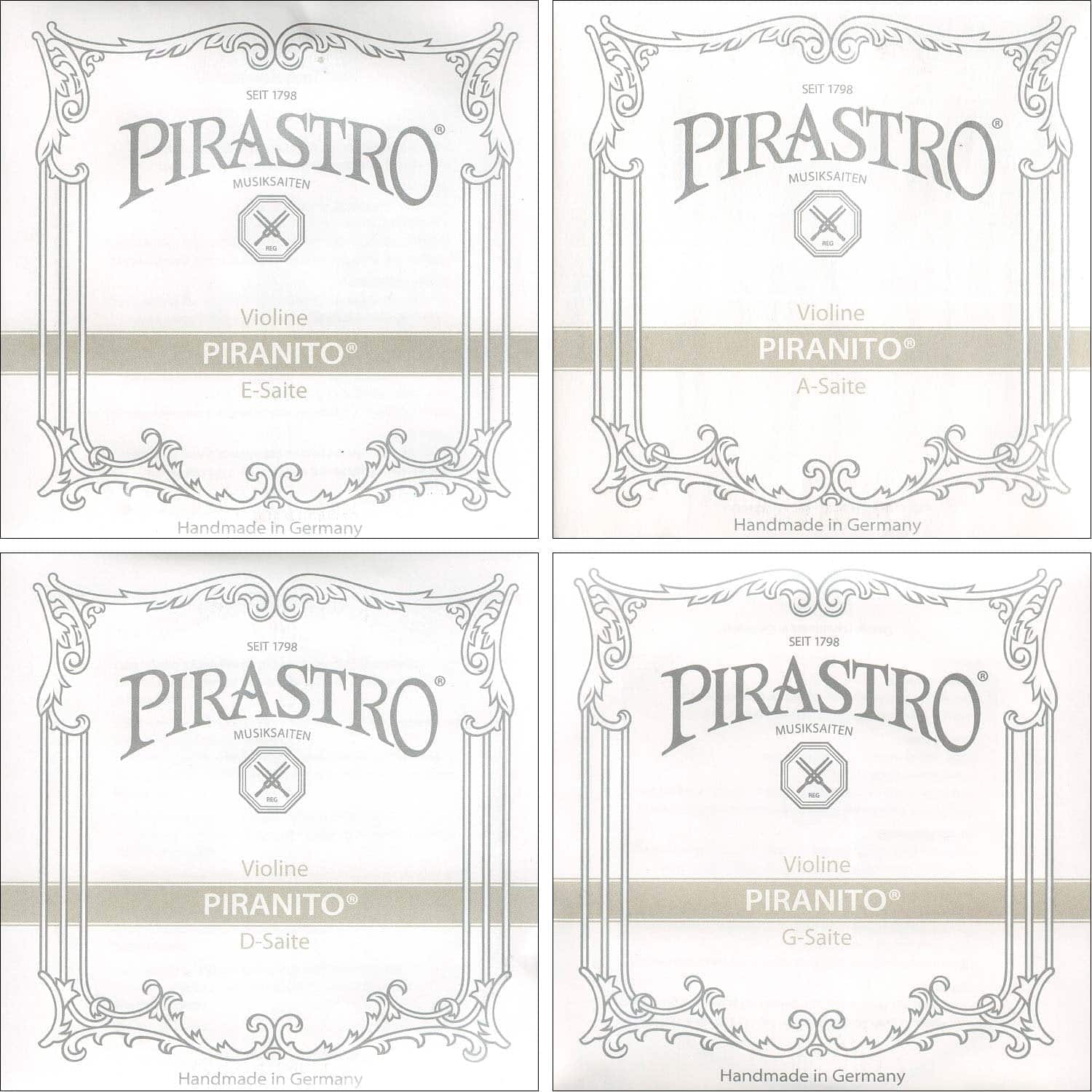 Pirastro Piranito 4/4 Violin String Set - Chromesteel/Steel - Medium Gauge - Ball End E