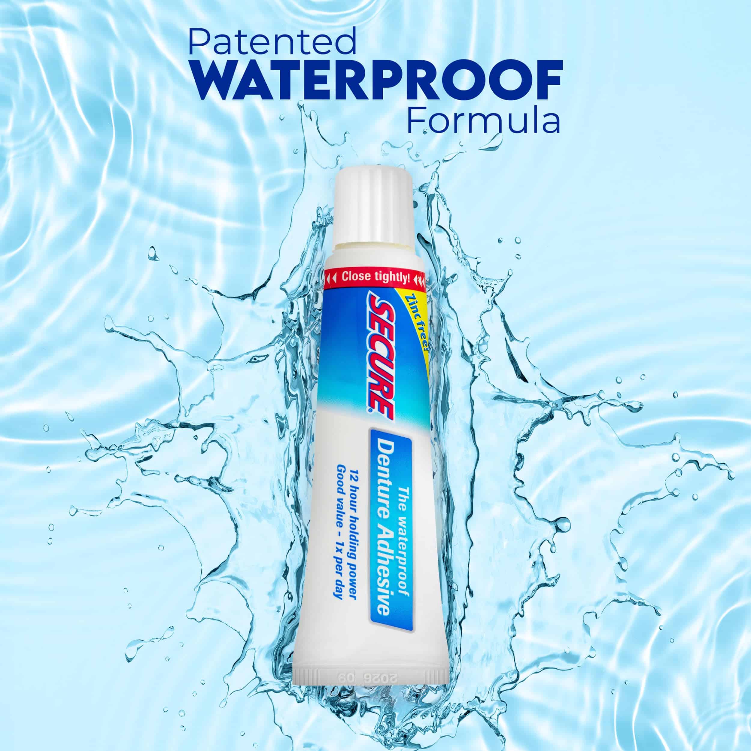 Secure Waterproof Denture Adhesive - Zinc Free - Extra Strong 12 Hour Hold - 1.4 oz (Pack - Image 2