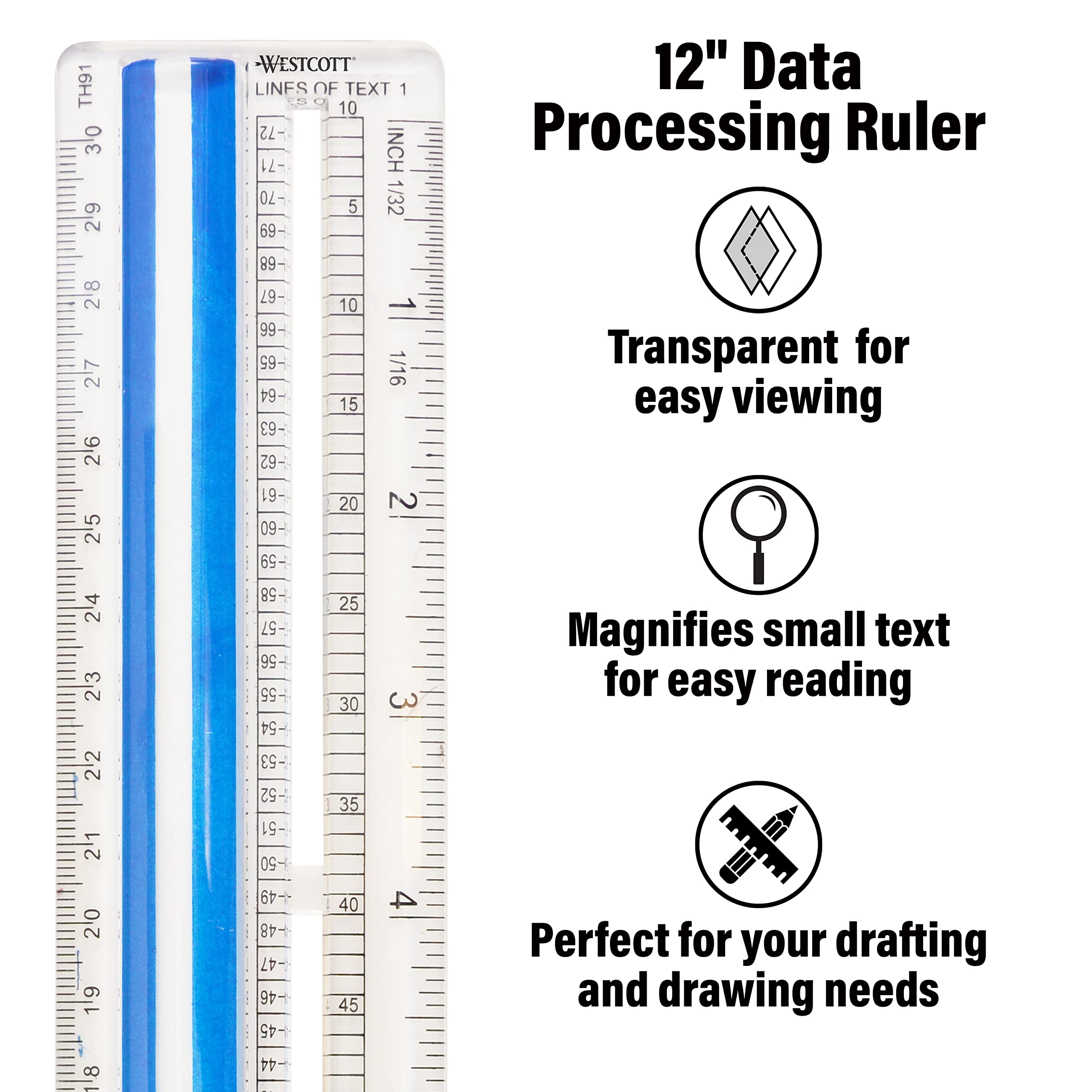 Westcott Data Processing Magnifying Ruler, 12-Inches, Clear (14125) - Image 5