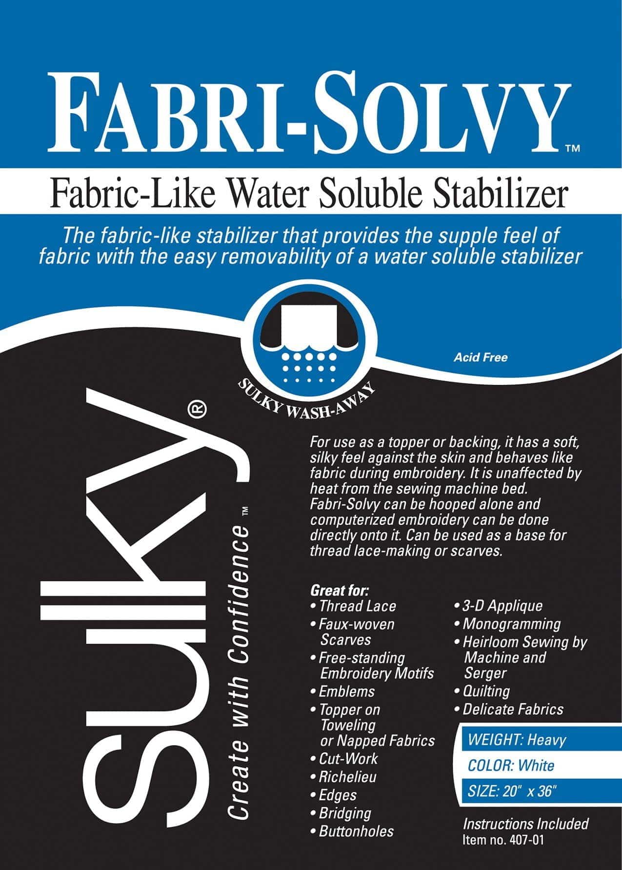 Sulky Fabri-Solvy 20" x 1yd Notion, White