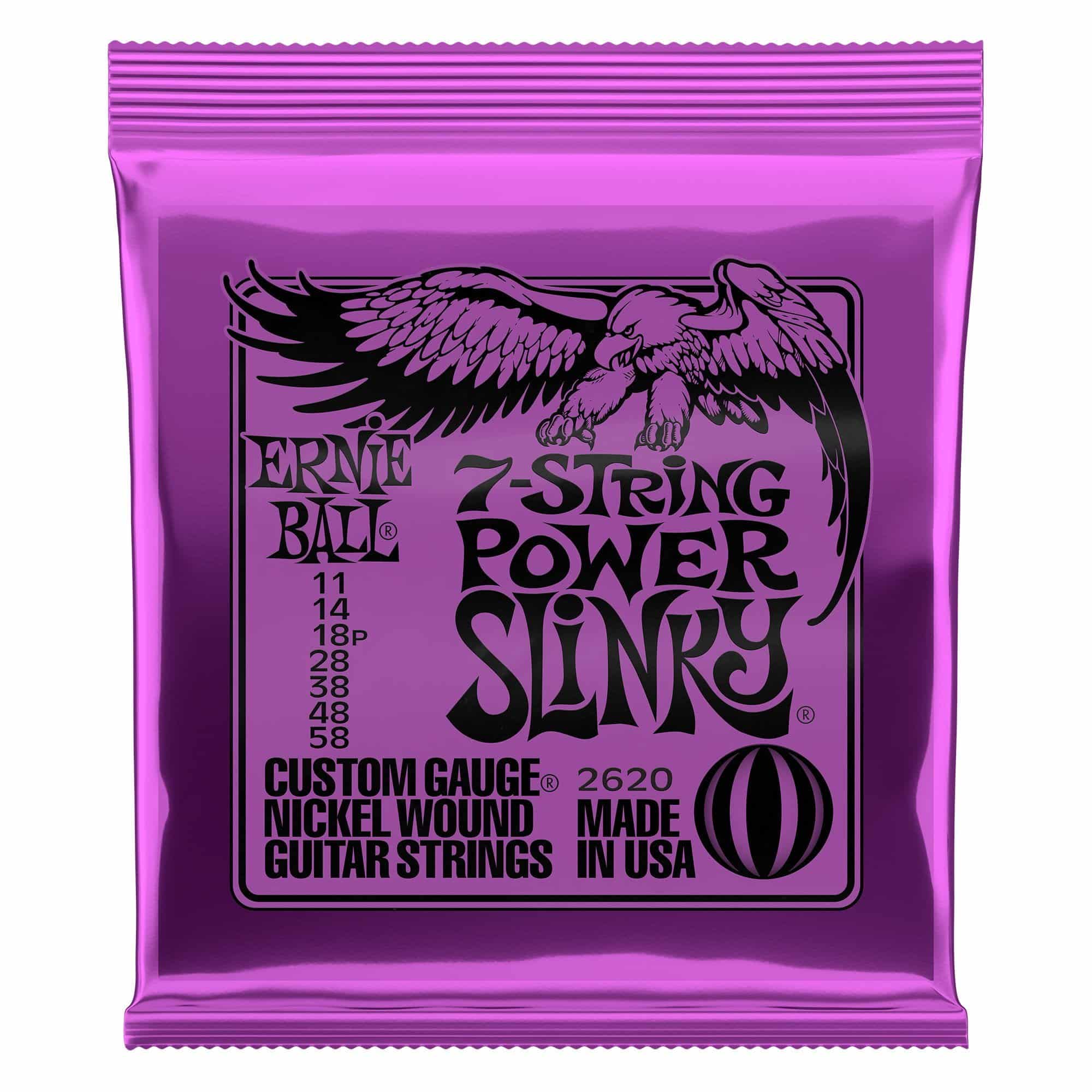 Ernie Ball 7-String Power Slinky Nickel Wound Electric Guitar Strings, 11-58 Gauge (P02620