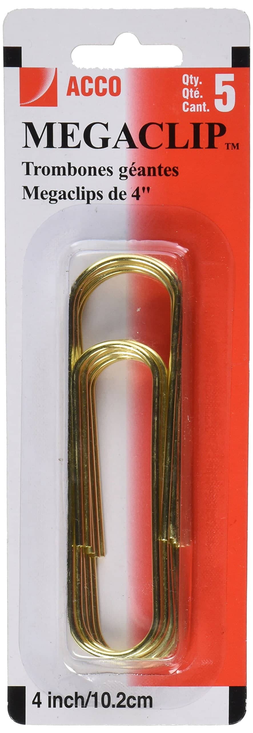Acco Mega Clip Paper Clips, Gold, 5 Count (A7072536)