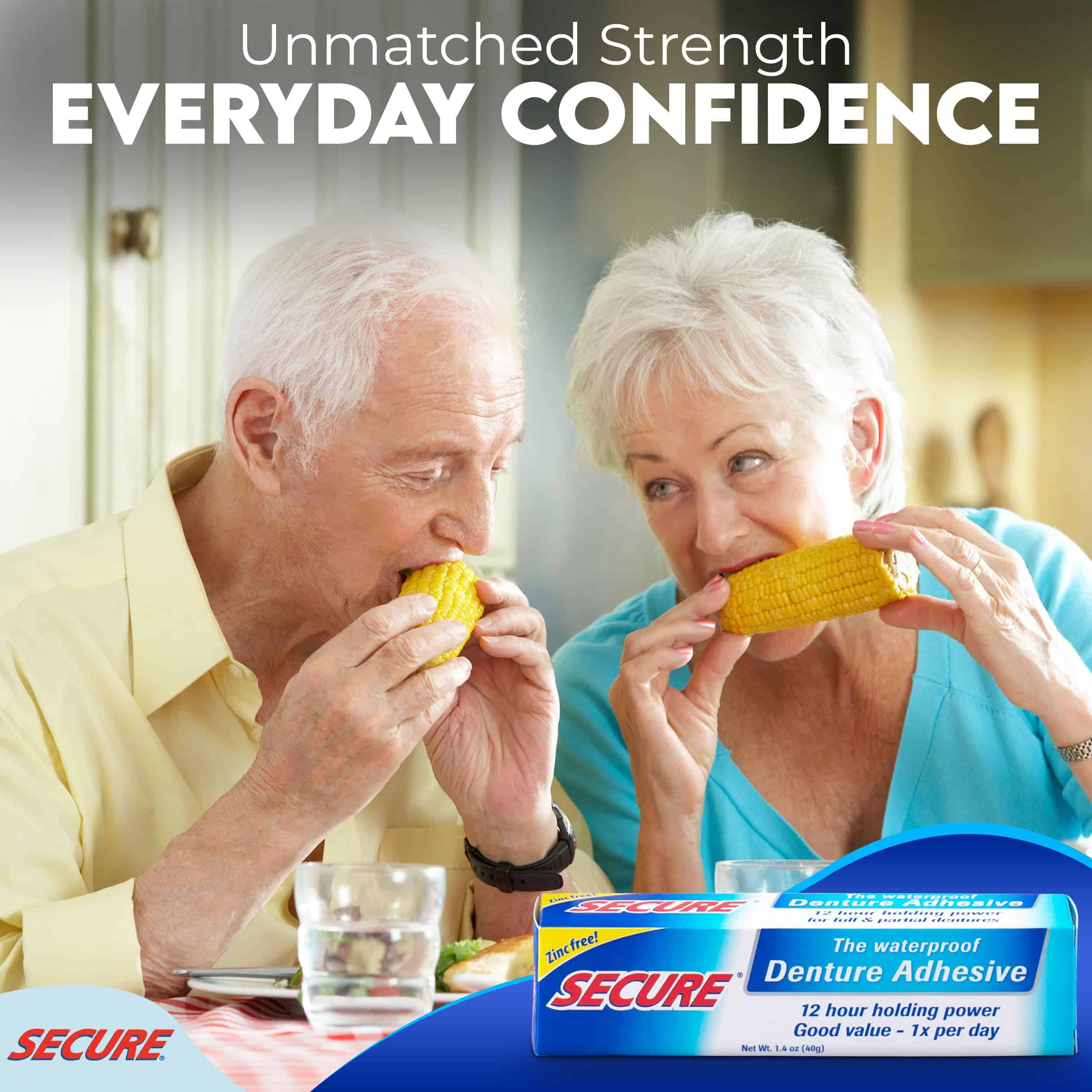 Secure Waterproof Denture Adhesive - Zinc Free - Extra Strong 12 Hour Hold - 1.4 oz (Pack - Image 4