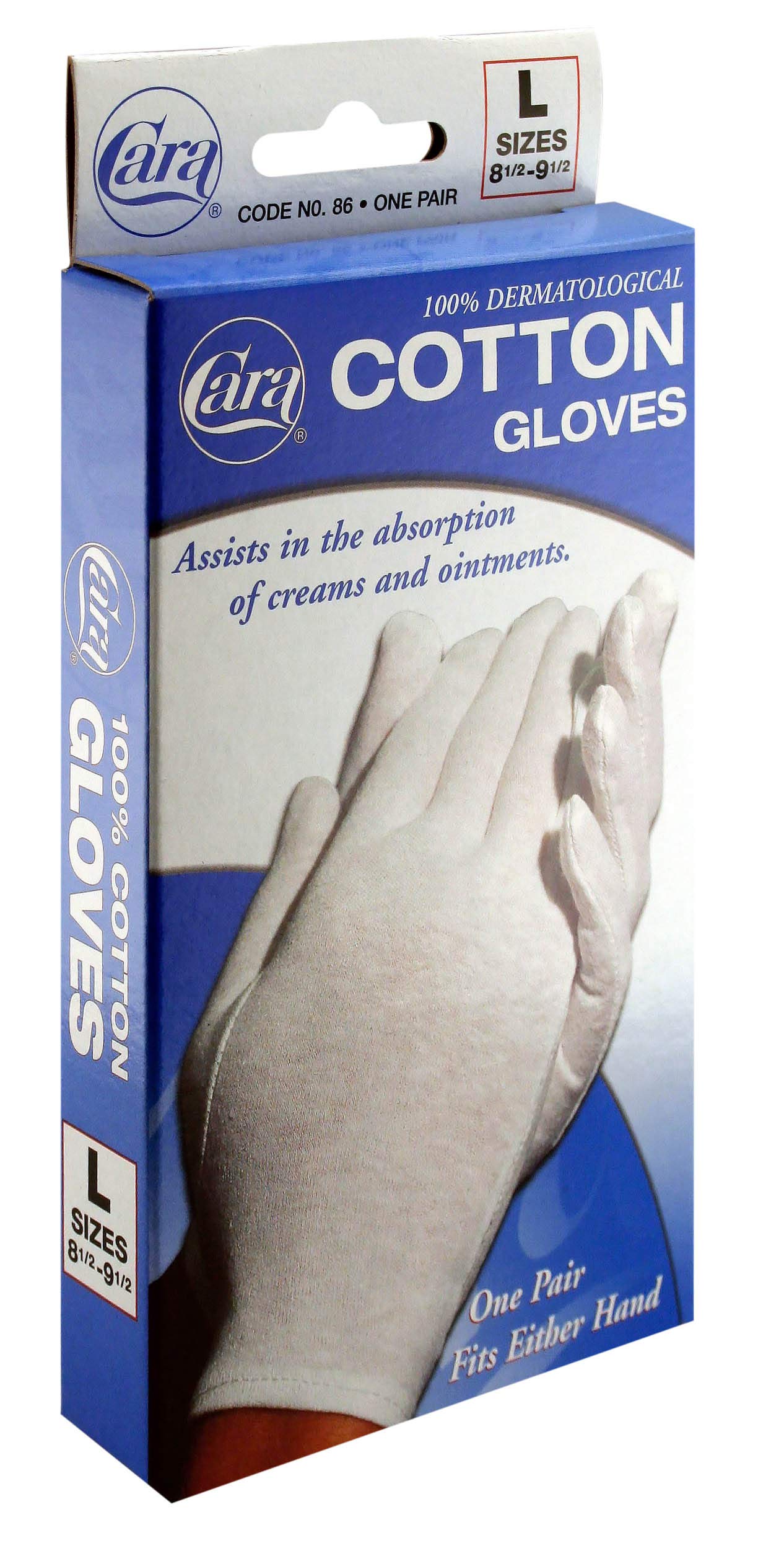 Cara Moisturizing Eczema 100% Premium Cotton Gloves, Large, White, 1 Pair - Image 3